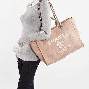 Chanel Brown Canvas Medium Deauville Shopping Tote Bag